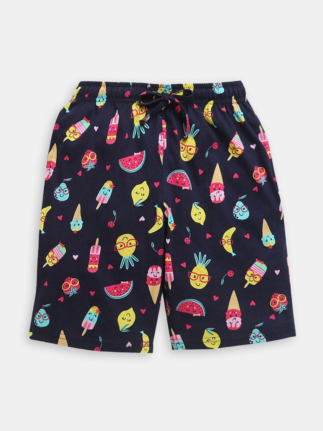 

Hopscotch Girls Printed High-Rise Cotton Shorts, Blue