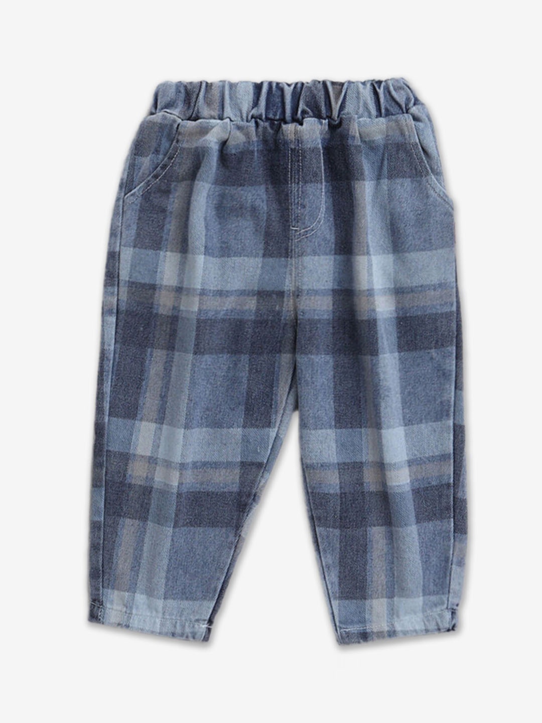 

Hopscotch Boys Mid-Rise Checked Comfort Low Distress Light Fade Jeans, Blue