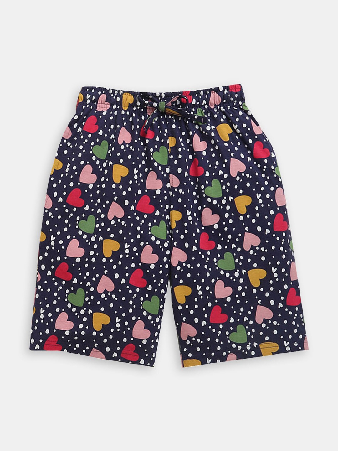 

Hopscotch Girls Printed High-Rise Cotton Shorts, Blue