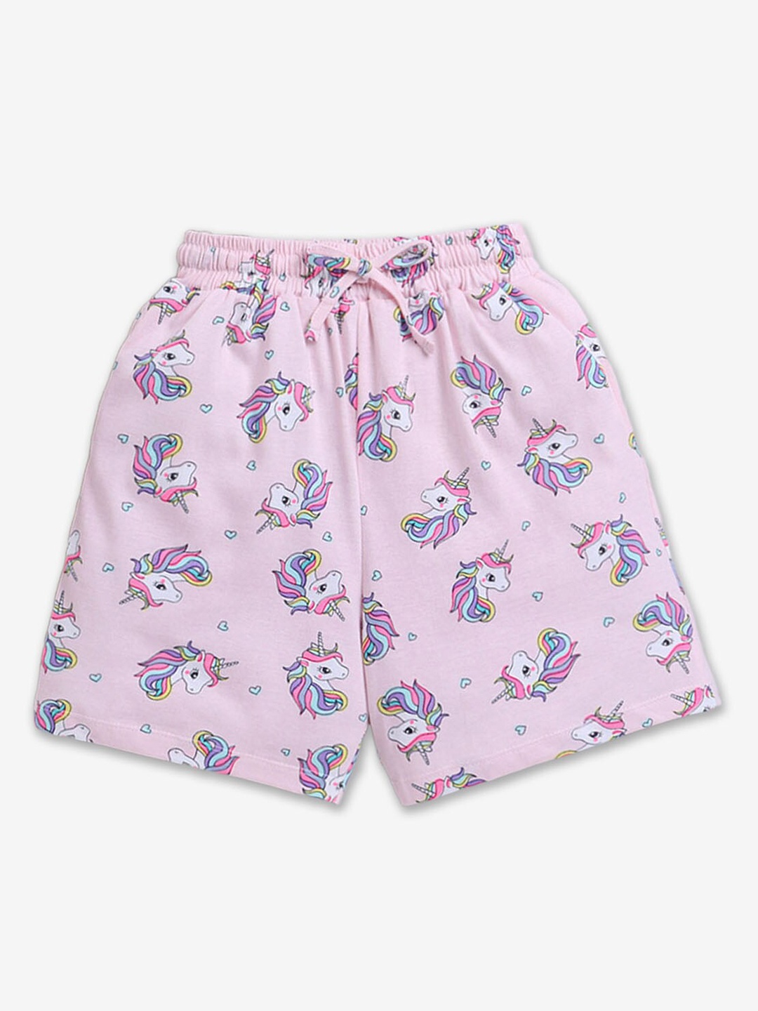 

Hopscotch Girls Graphic Printed High-Rise Cotton Shorts, Pink