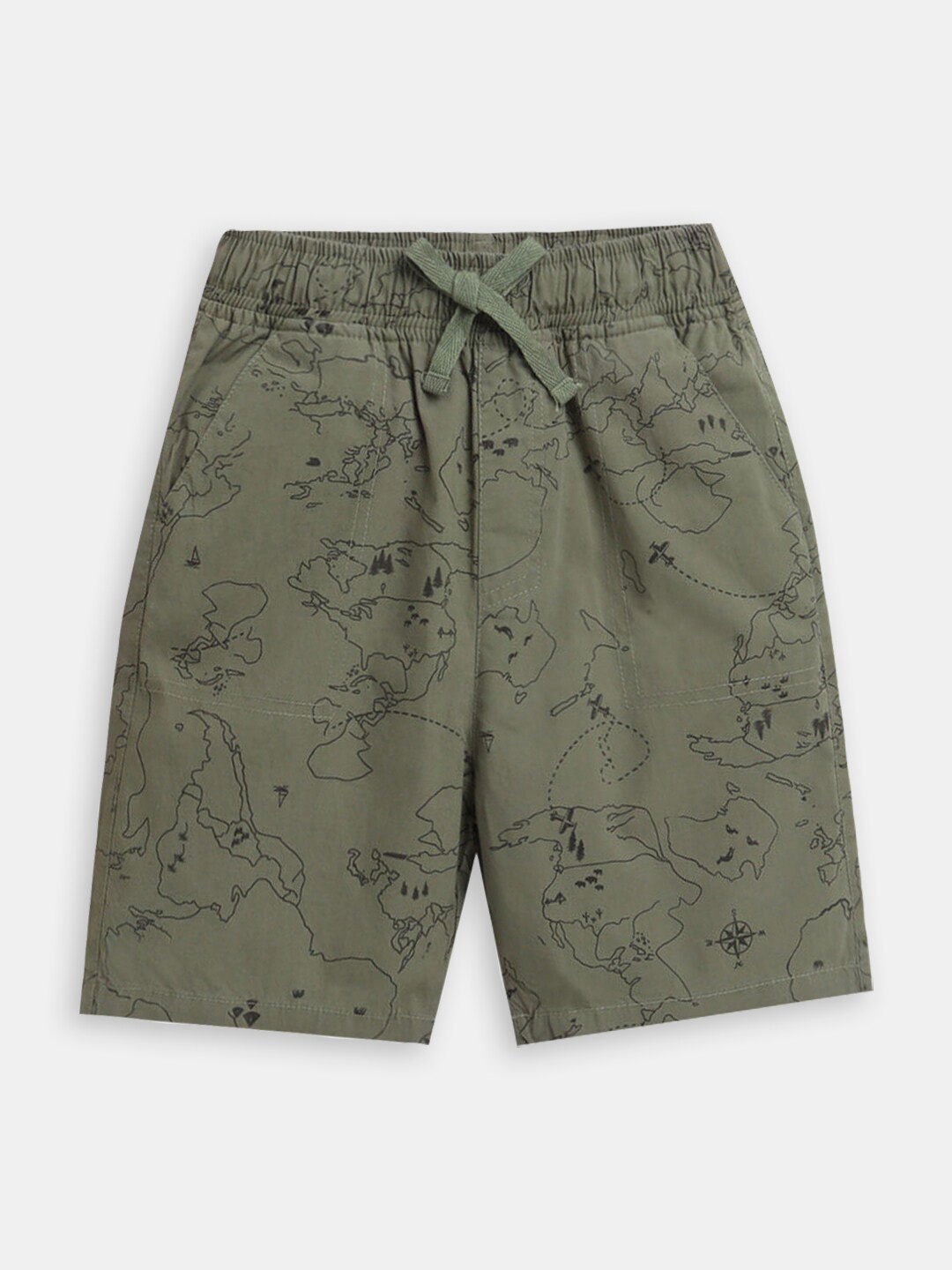 

Hopscotch Boys Printed High-Rise Cotton Shorts, Green