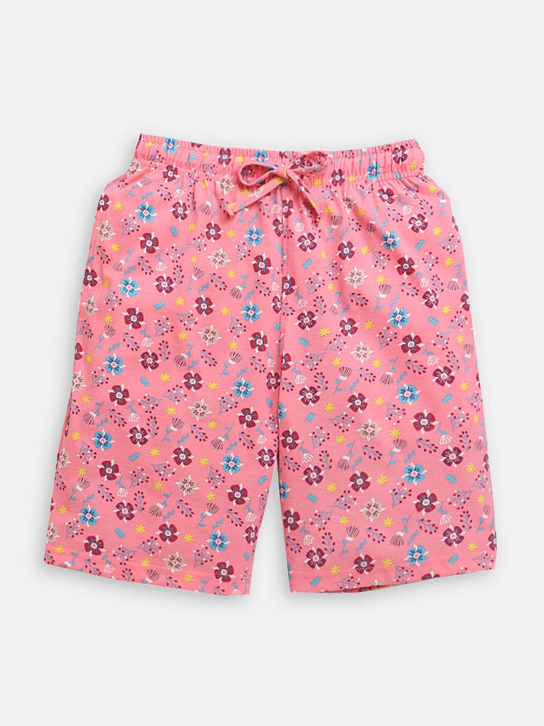 

Hopscotch Girls Floral Printed High-Rise Cotton Shorts, Pink