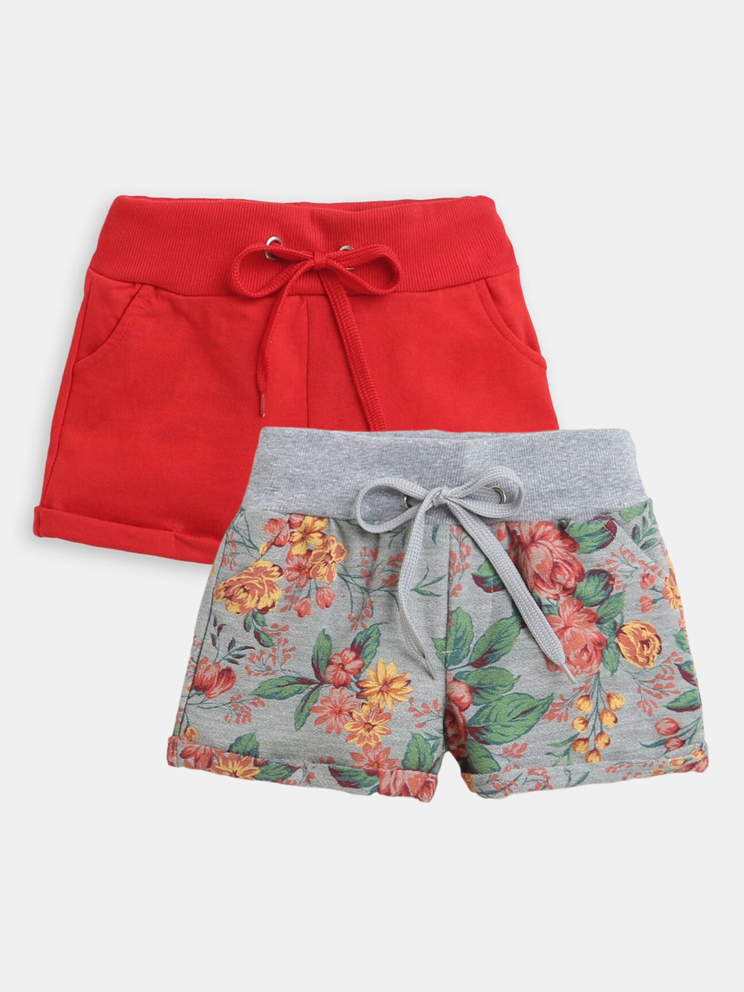 

Hopscotch Girls Pack Of 2 High-Rise Cotton Shorts, Grey