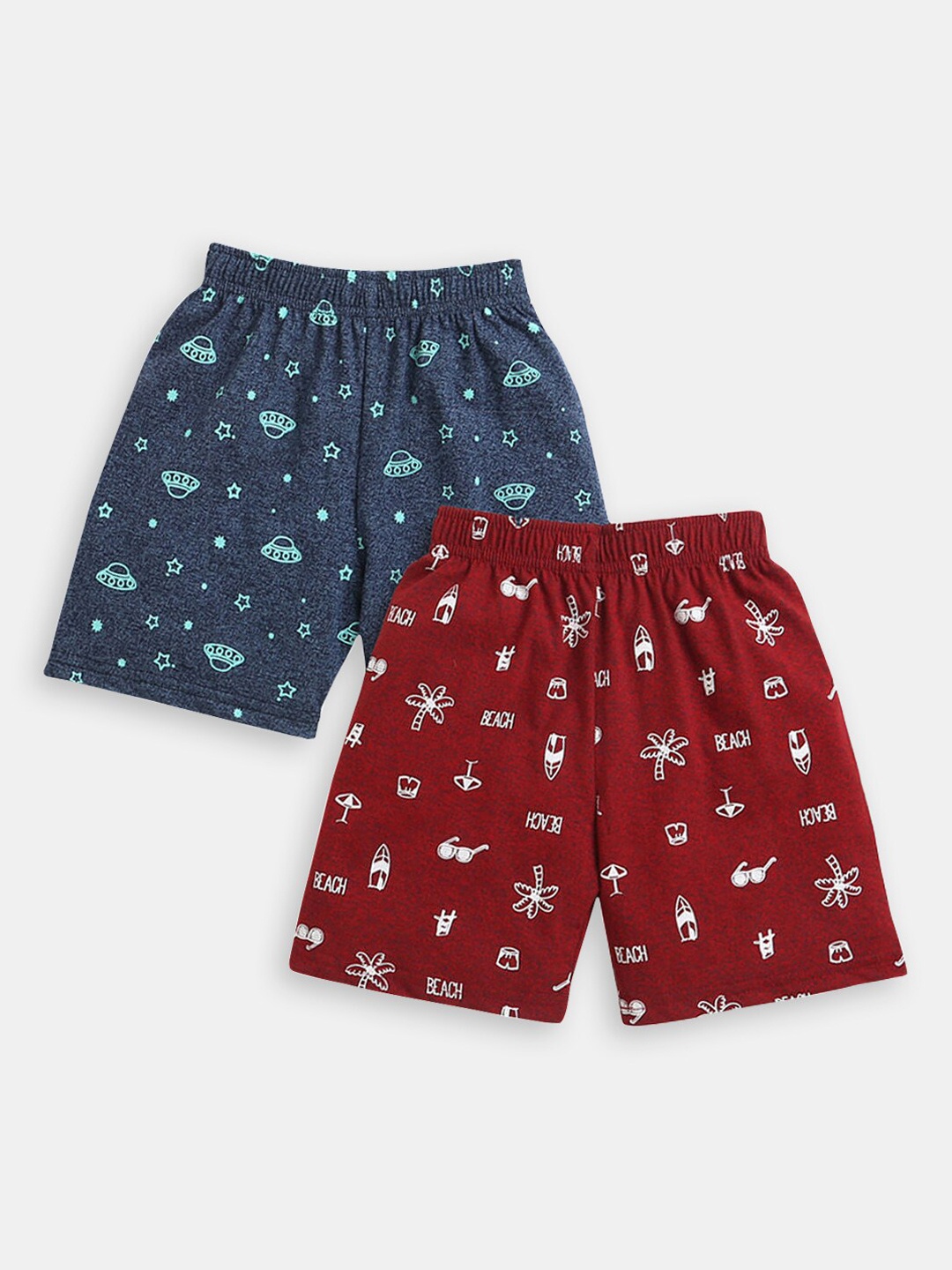 

Hopscotch Boys Pack Of 2 Conversational Printed High-Rise Cotton Shorts, Maroon