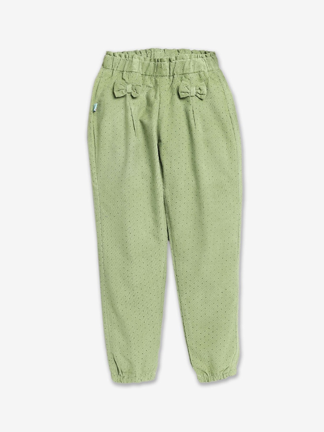 

Hopscotch Girls Polka Dots Printed Relaxed Pleated Cotton Joggers, Green