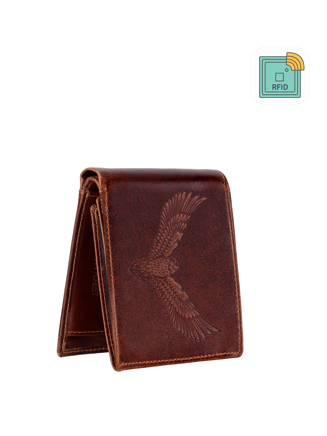 

URBAN FOREST Men Textured RFID Leather Three Fold Wallet, Brown