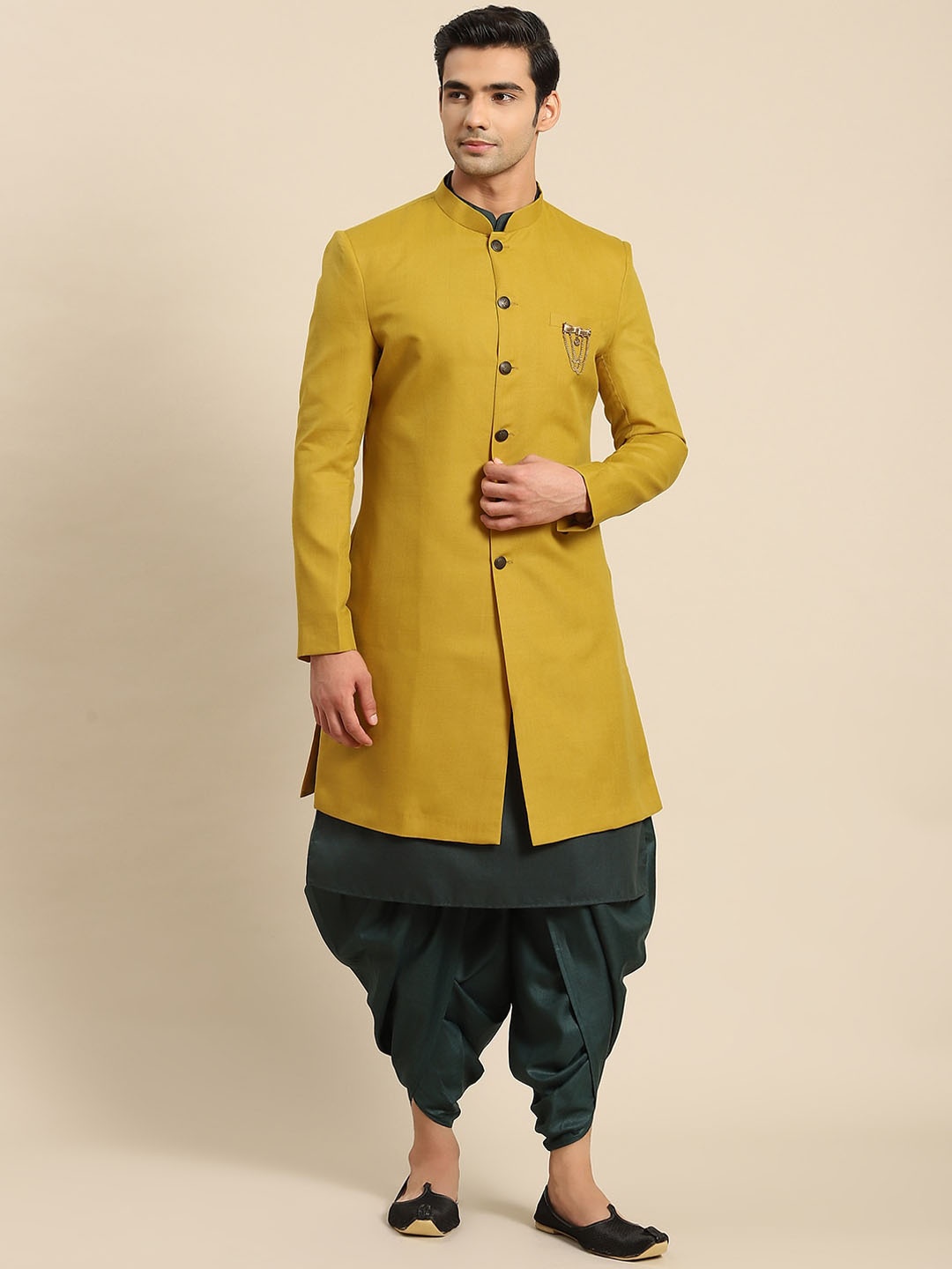 

KISAH Men Cotton Kurta with Dhoti & Indowestern Sherwani Set, Green