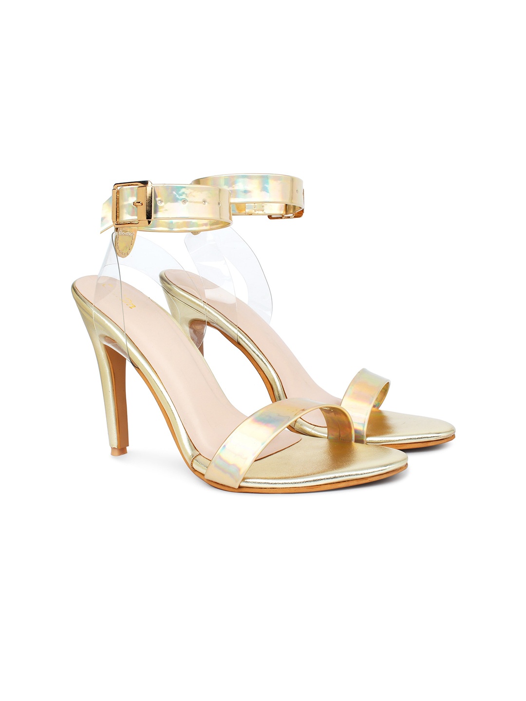 

Action Open Toe Synthetic Stiletto Heels With Buckle, Gold