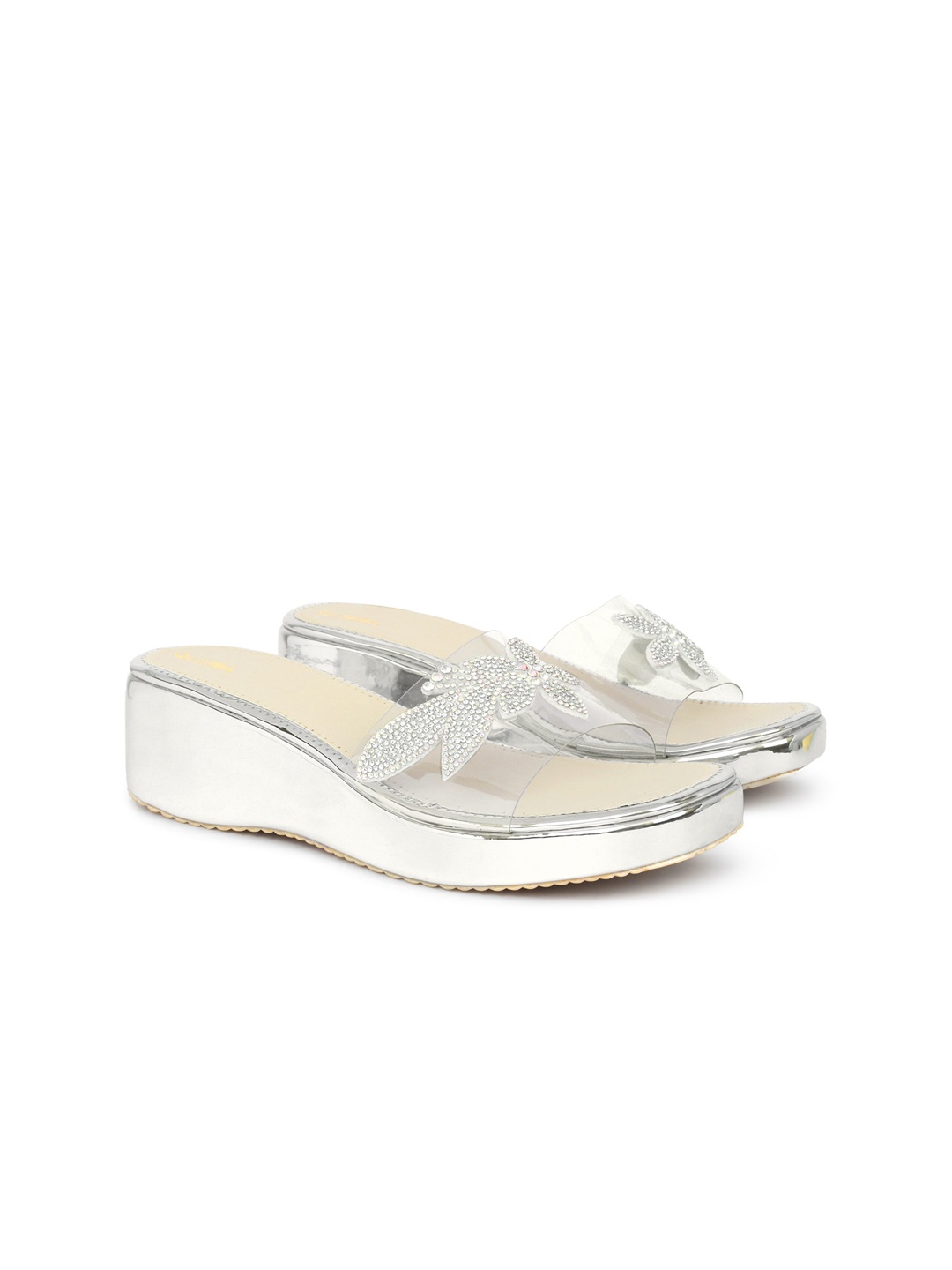 

Action Embellished Flatform Heels, Silver