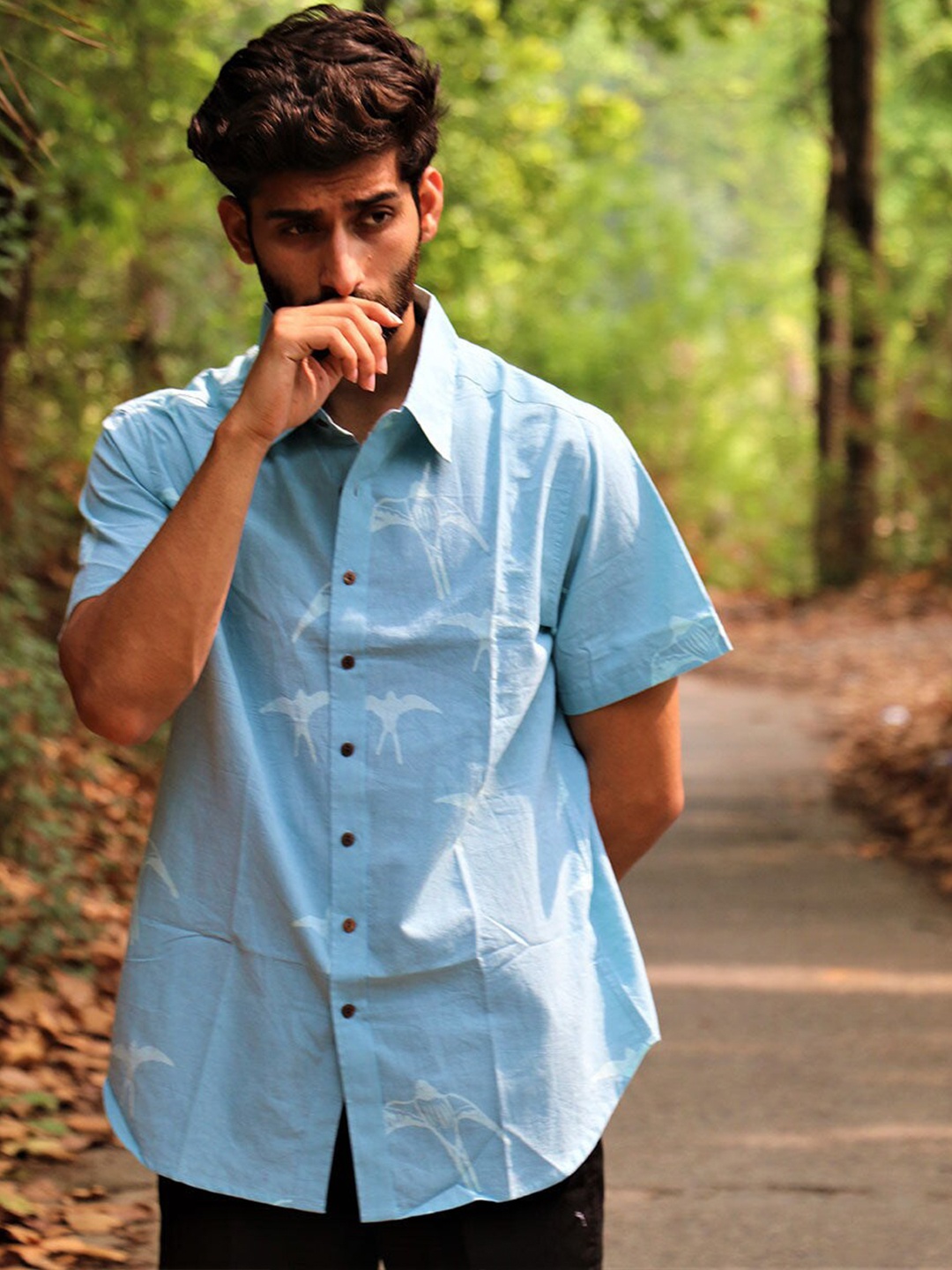 

Chidiyaa Standard Conversational Printed Casual Cotton Shirt, Blue