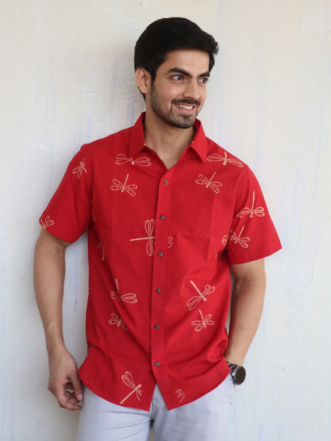 

Chidiyaa Standard Conversational Printed Casual Cotton Shirt, Red