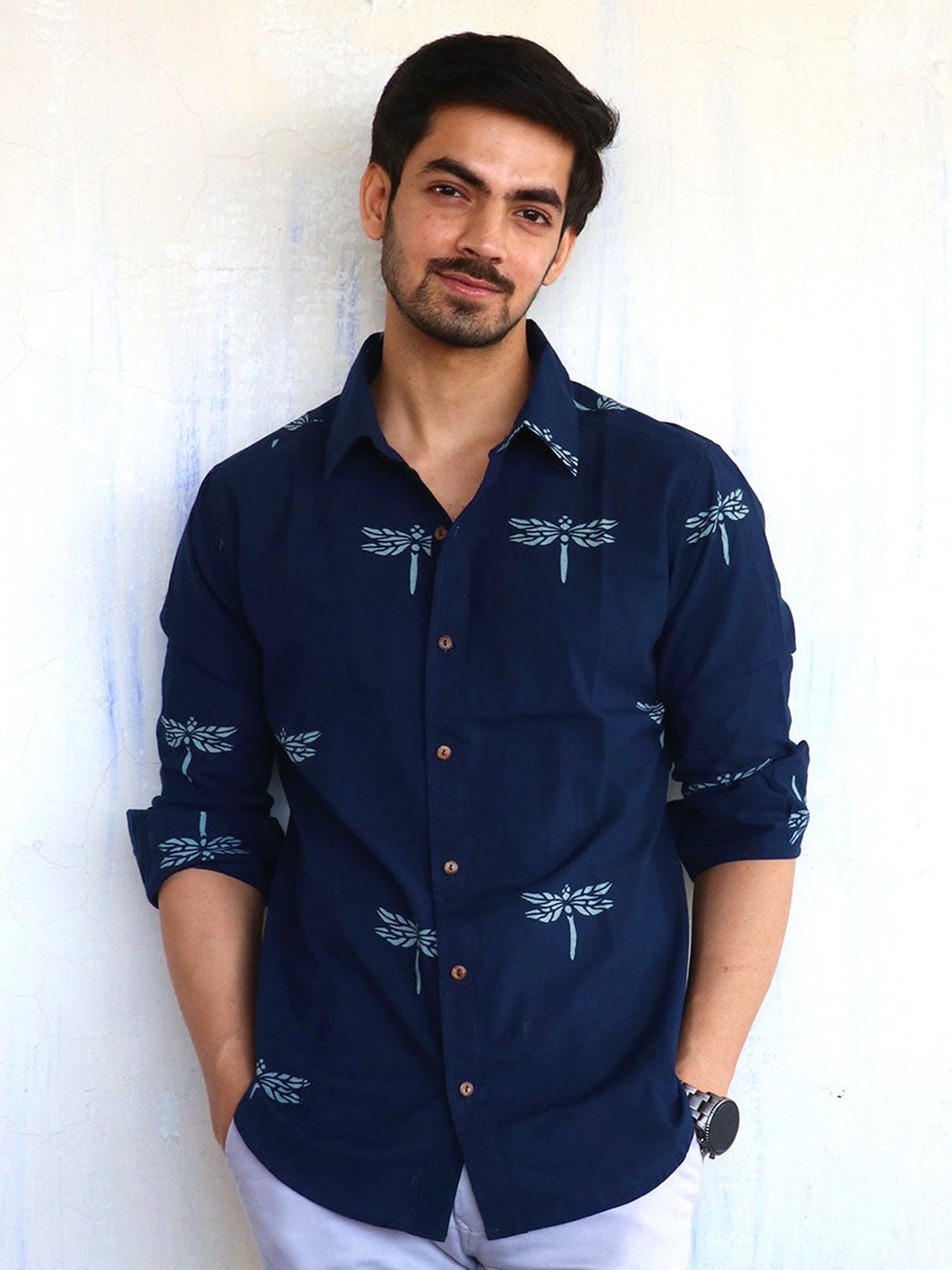 

Chidiyaa Standard Conversational Printed Casual Cotton Shirt, Blue
