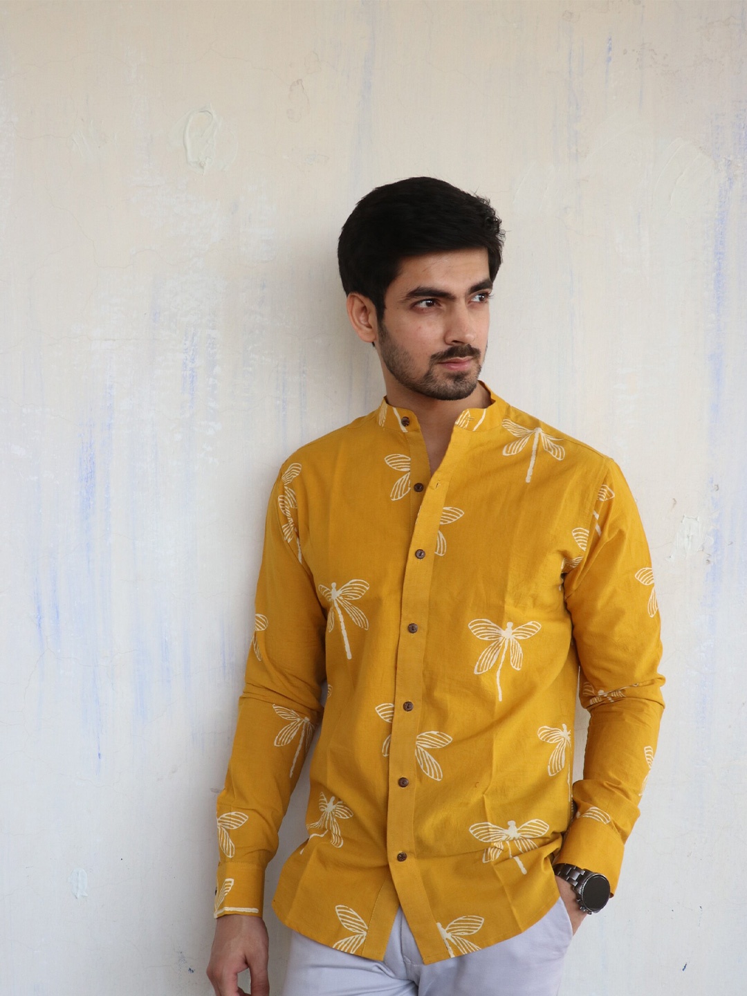 

Chidiyaa Standard Conversational Printed Casual Cotton Shirt, Mustard