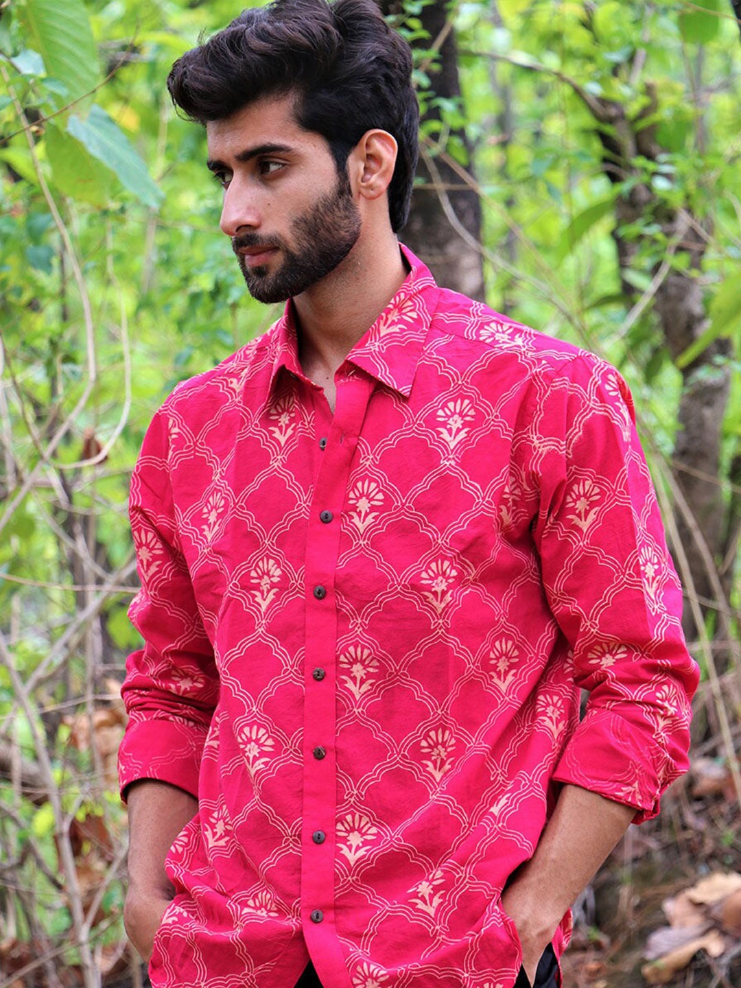

Chidiyaa Standard Ethnic Printed Casual Cotton Shirt, Pink