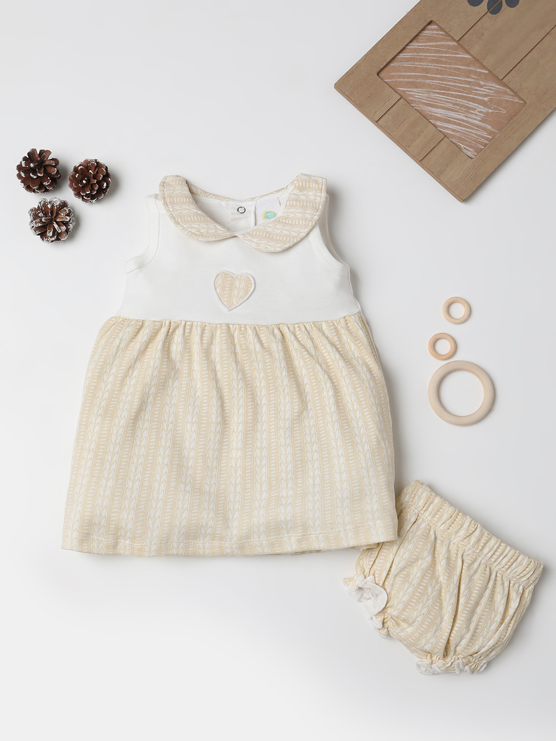 

Fancy Fluff Infant Girls A-Line Cotton Dress, Beige