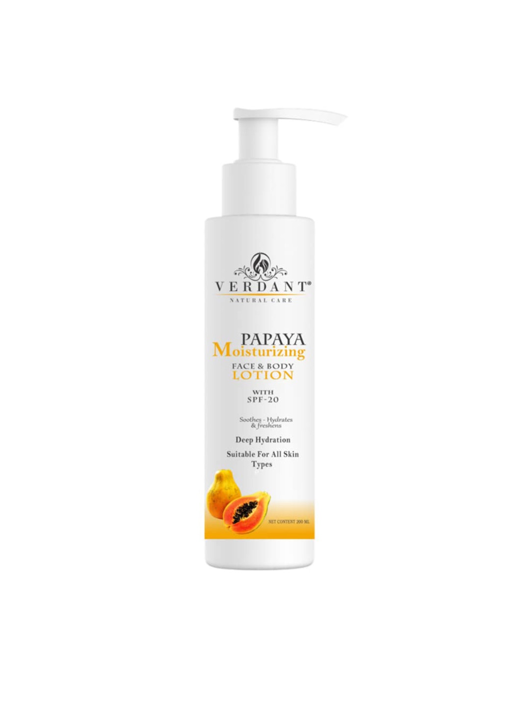 

Verdant Natural Care Papaya Moisturizing Face & Body Lotion SPF-20- 200ml, White