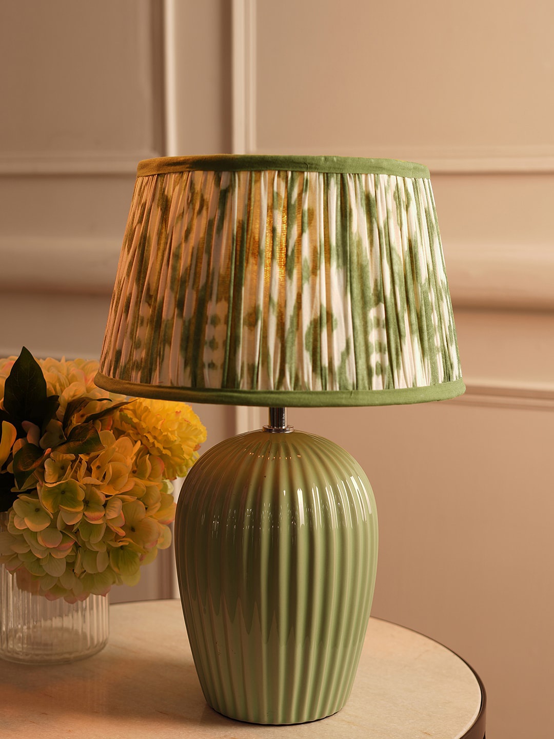

Pure Home and Living Green Ribbed Ceramic Table Lamp Stand