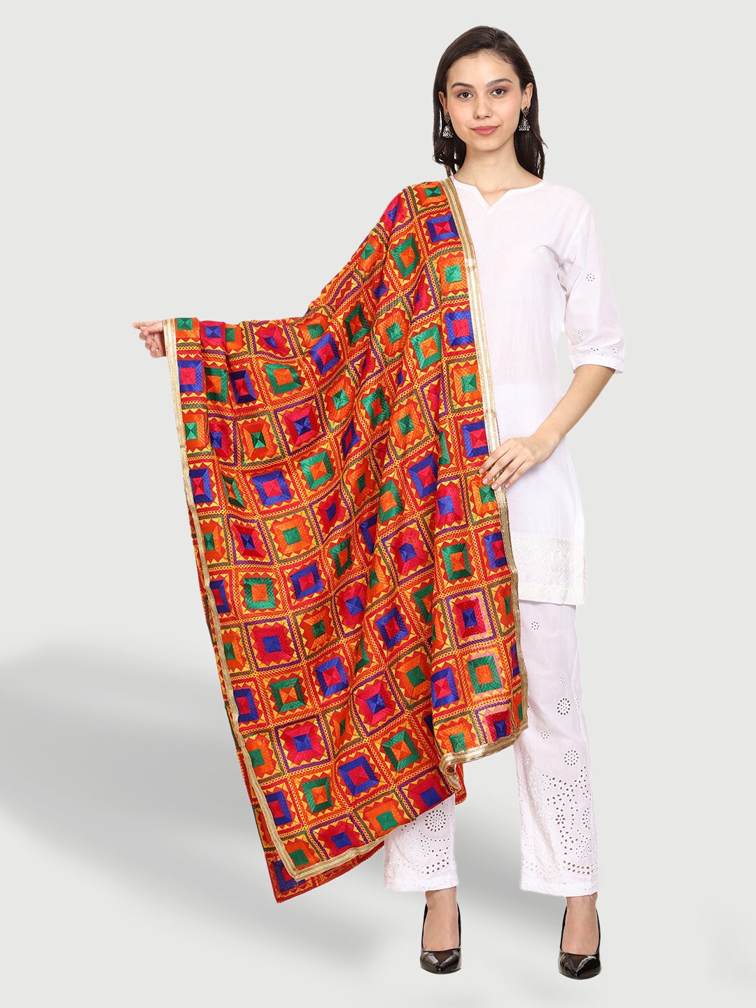 

SWI Stylish Embroidered Dupatta with Phulkari, Blue