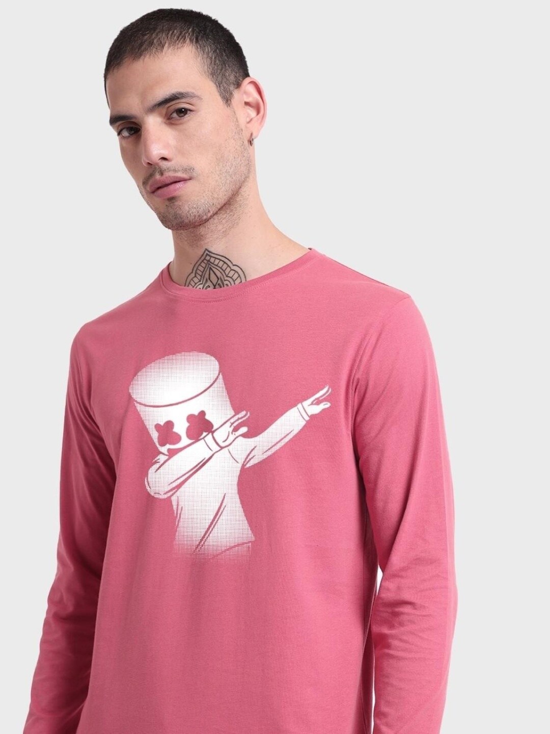 

Bewakoof Pink Graphic Printed Long Sleeves Cotton T-shirt