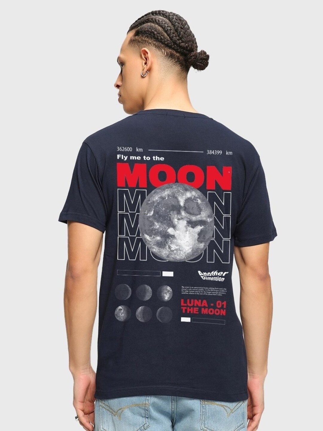 Bewakoof x Official Nasa Merchandise Men Blue Fly Me To The Moon Graphic Printed T-shirt, Navy blue