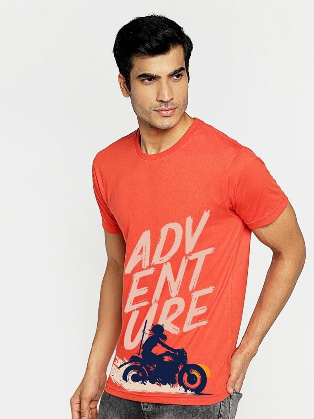 

Bewakoof Men Moon Rider Graphic Printed T-shirt, Orange