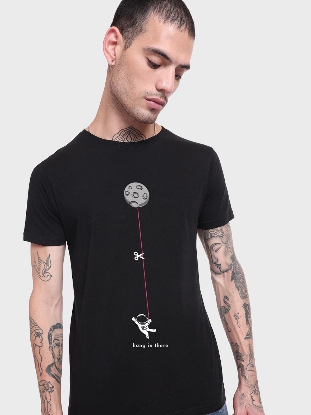 

Bewakoof Black Graphic Printed Short Sleeves Cotton T-shirt