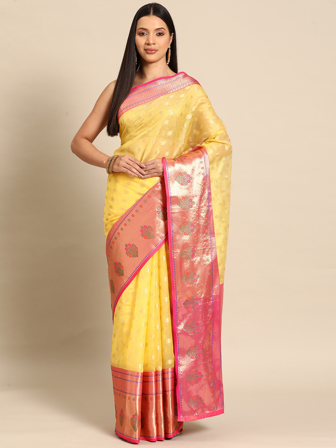 

Silk Land Woven Design Zari Art Silk Banarasi Saree, Green