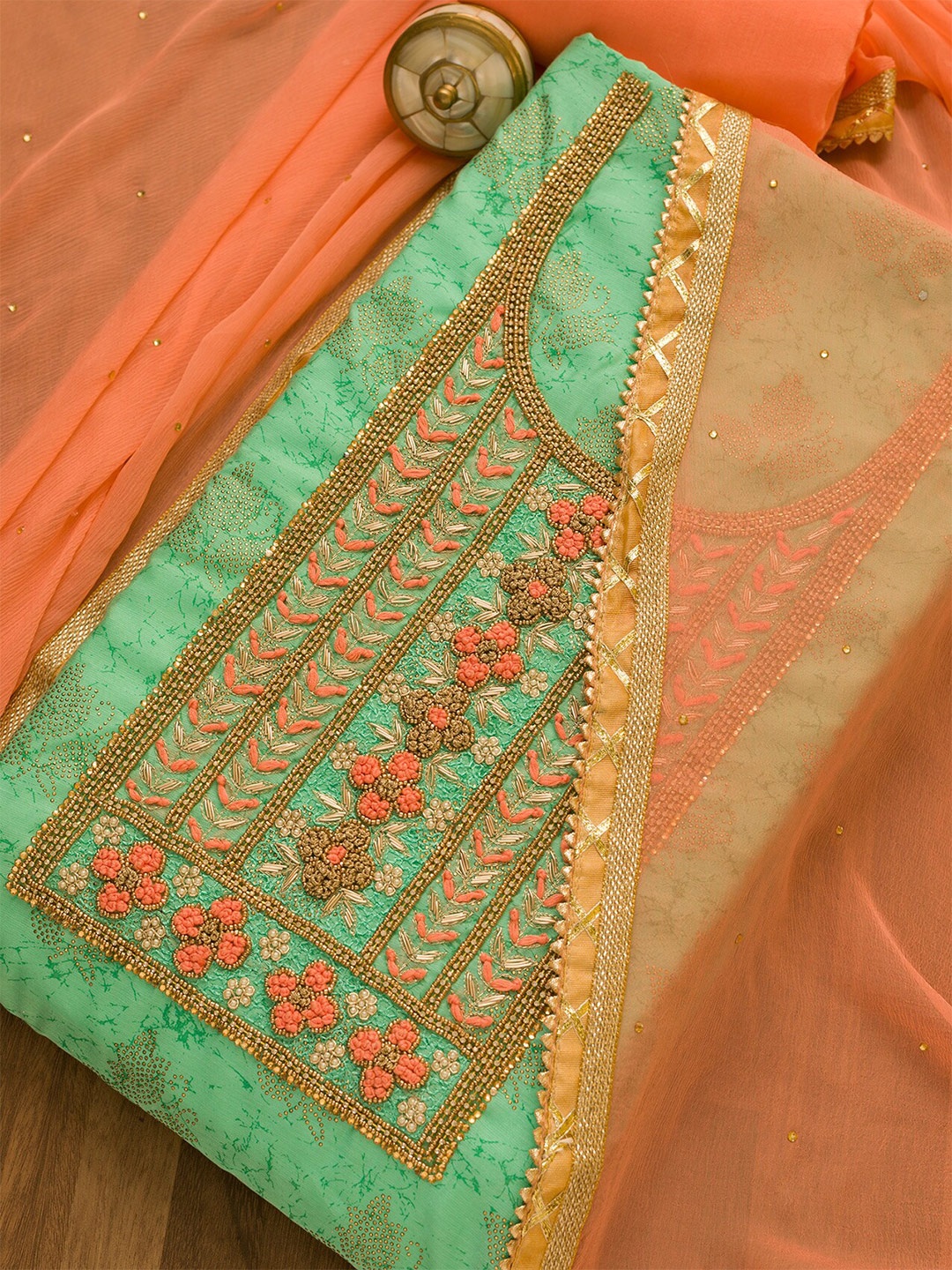 

Koskii Floral Embroidered Unstitched Dress Material, Green