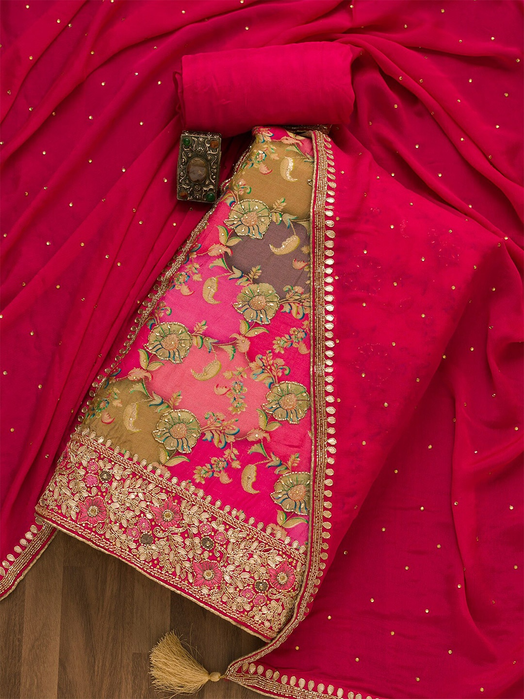 

Koskii Embellished Unstitched Dress Material, Pink