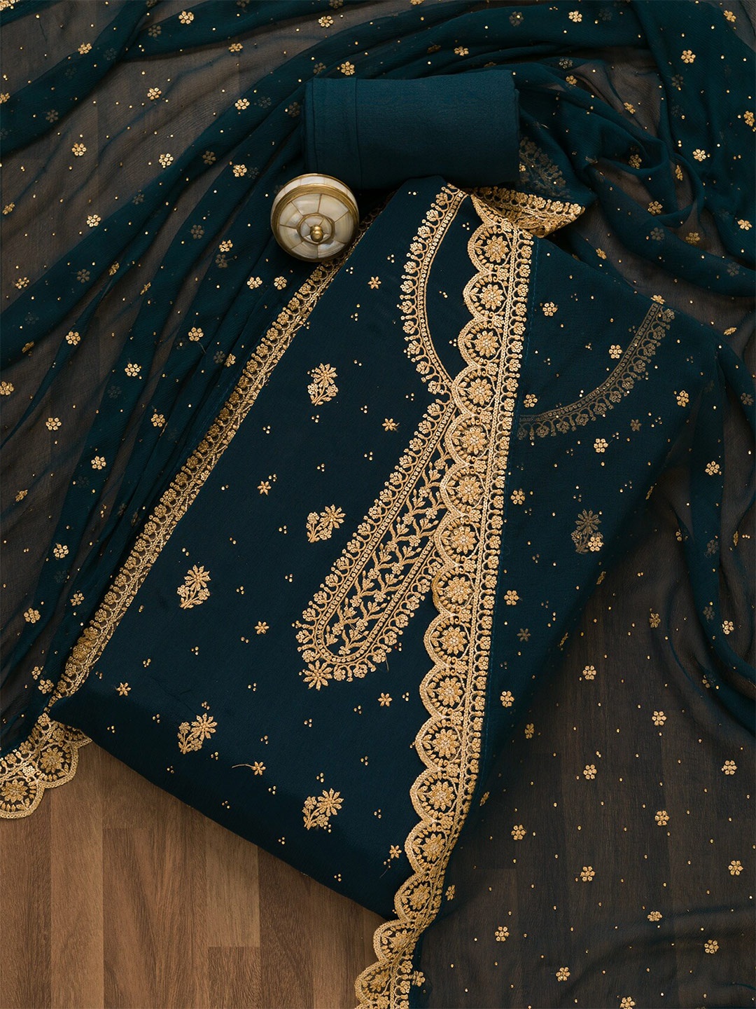 

Koskii Embroidered Unstitched Dress Material, Blue