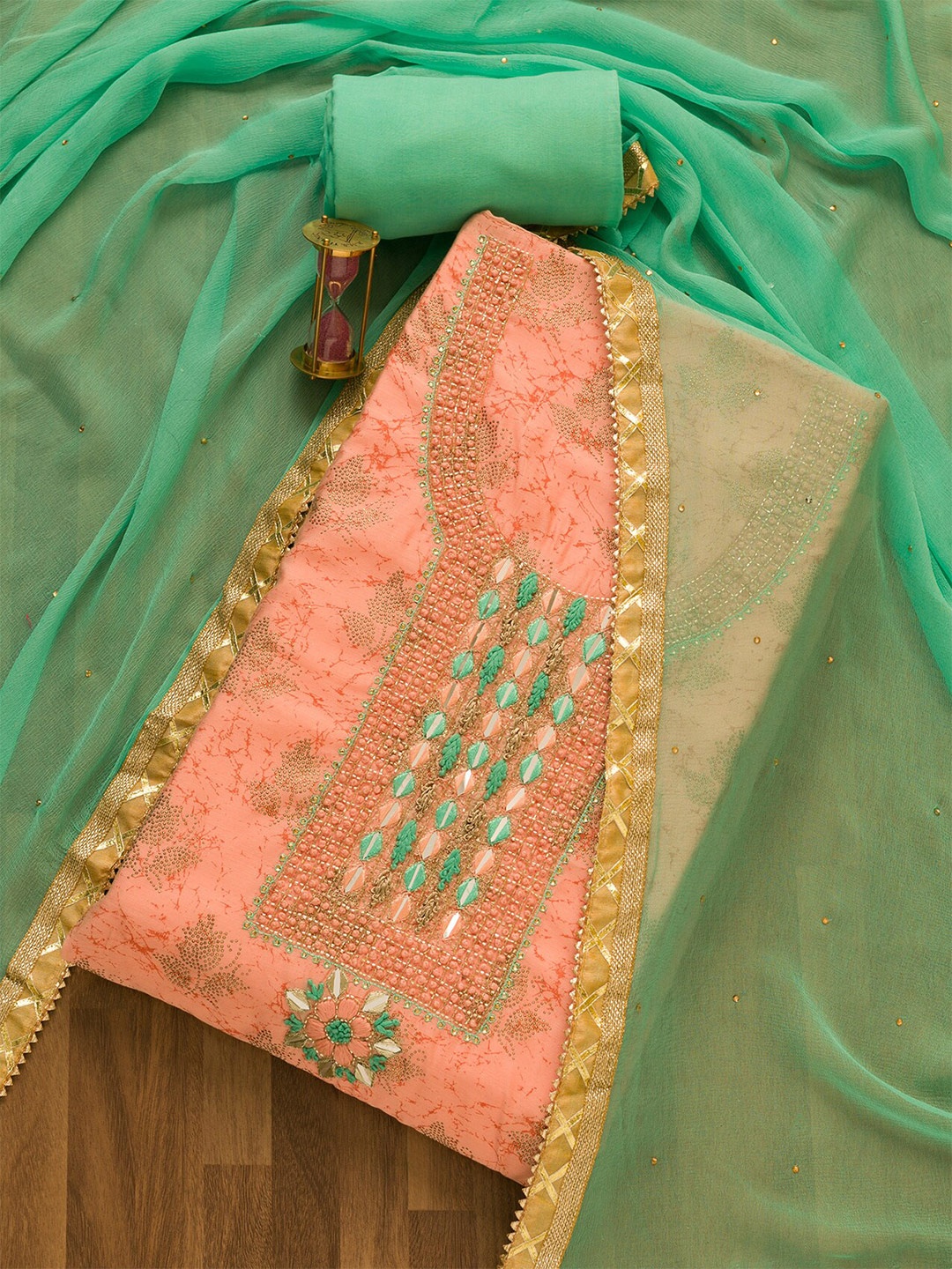 

Koskii Floral Embroidered Unstitched Dress Material, Peach