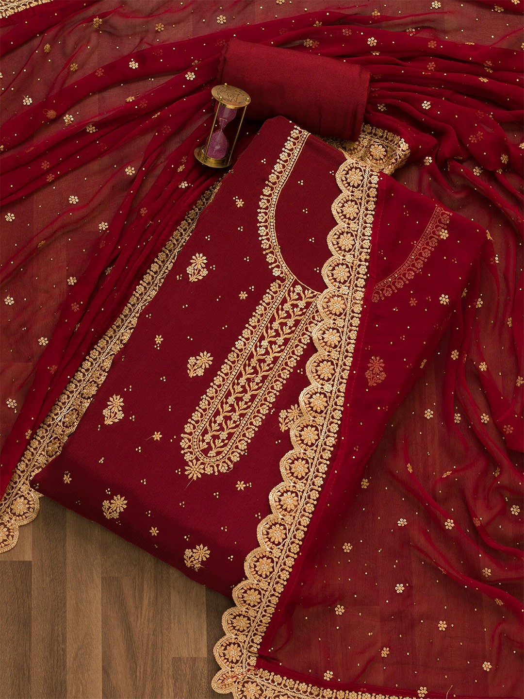 

Koskii Embroidered Unstitched Dress Material, Maroon