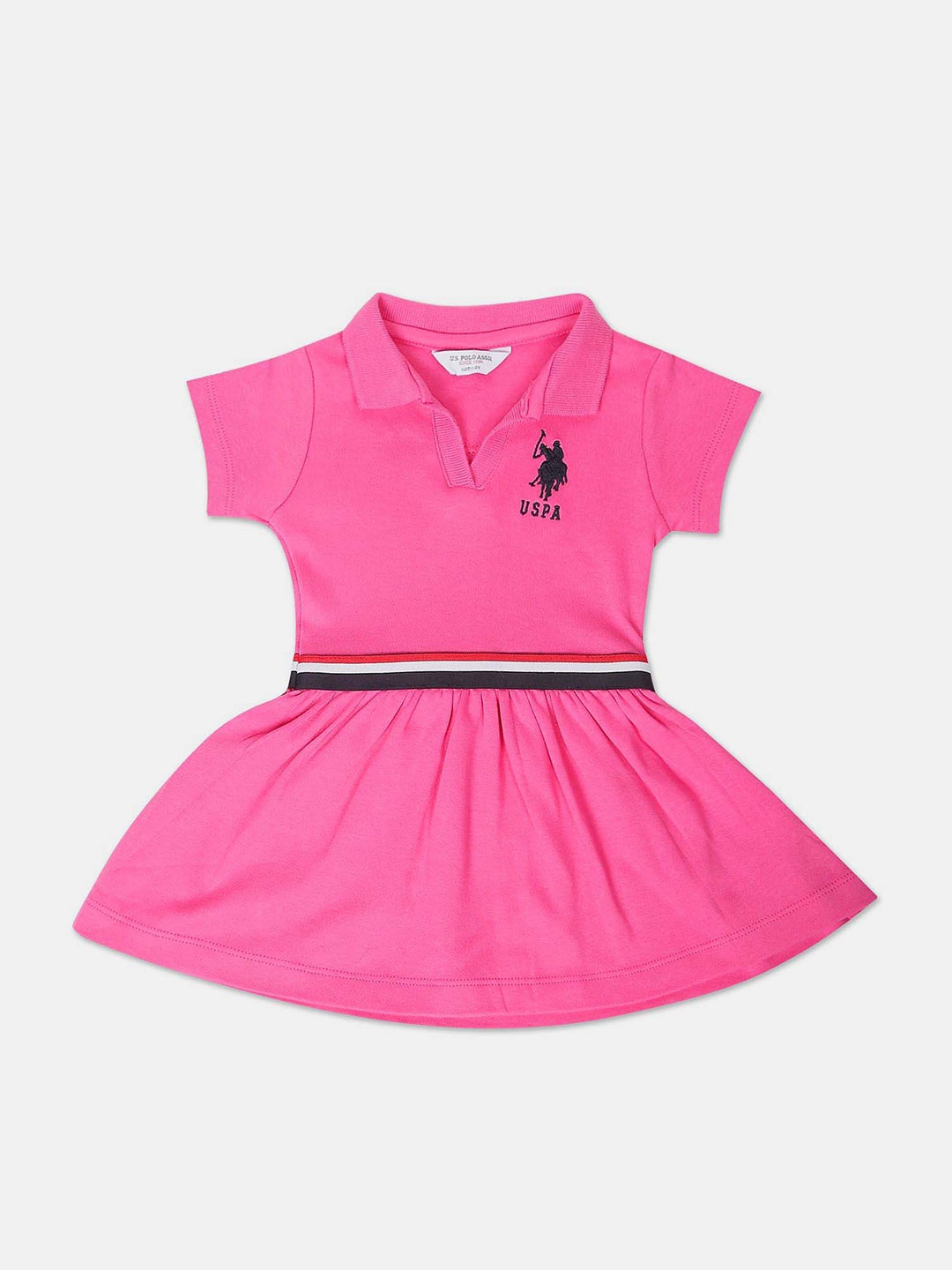 

U.S. Polo Assn. Kids Girls Pure Cotton Polo Collar Fit & Flare Dress, Pink