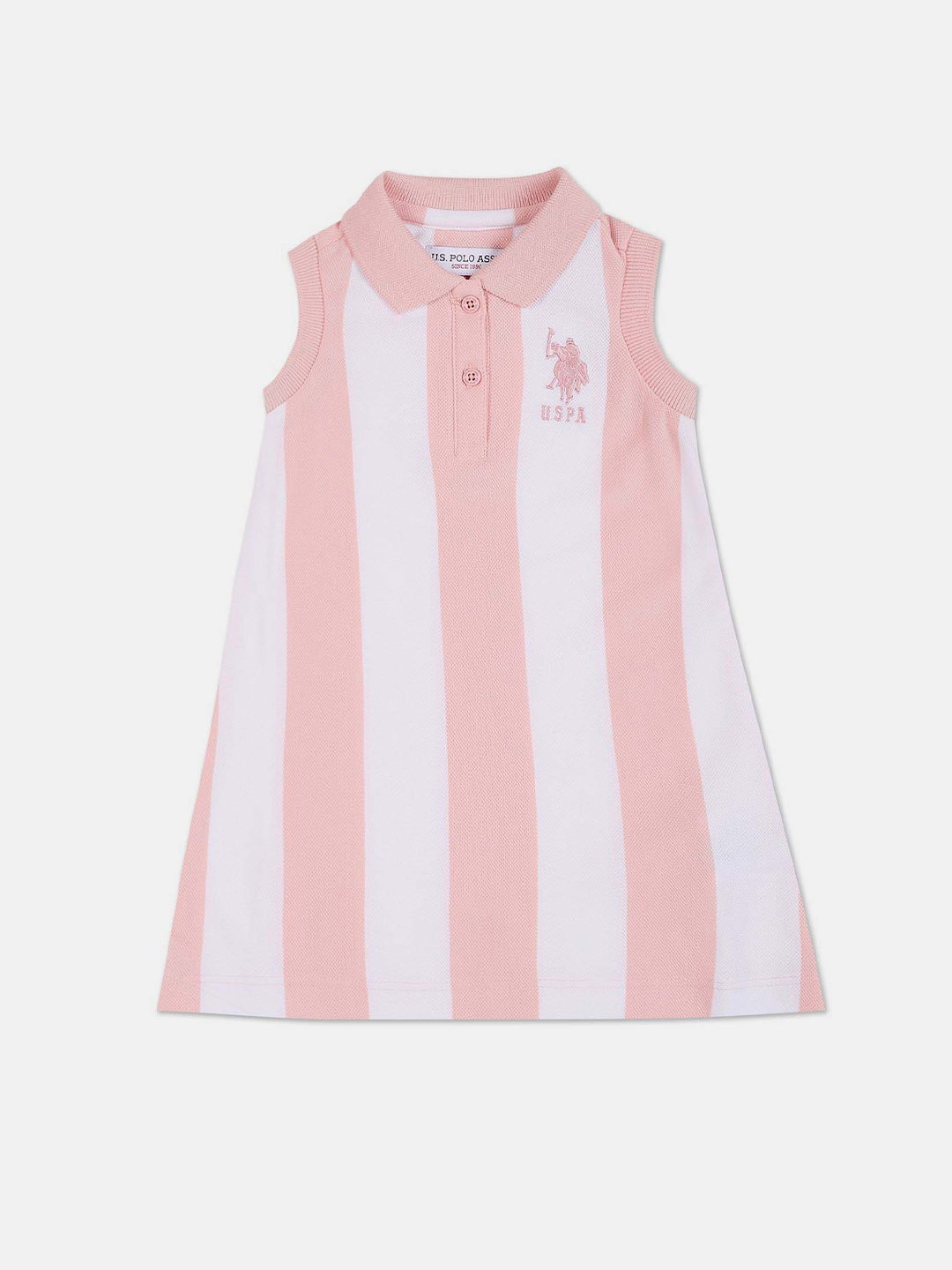 

U.S. Polo Assn. Kids Girls Pure Cotton Striped A-Line Dress, Pink