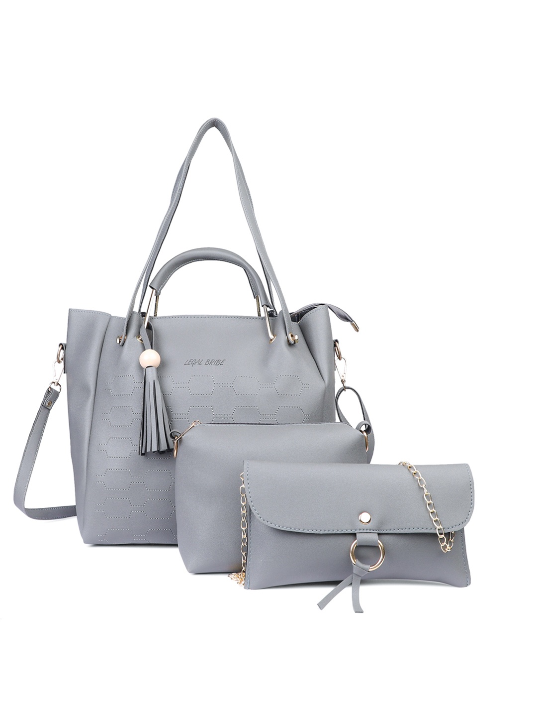 

LEGAL BRIBE Set of 3 Shopper Shoulder Bag with Sling Bag & Pouch, Grey