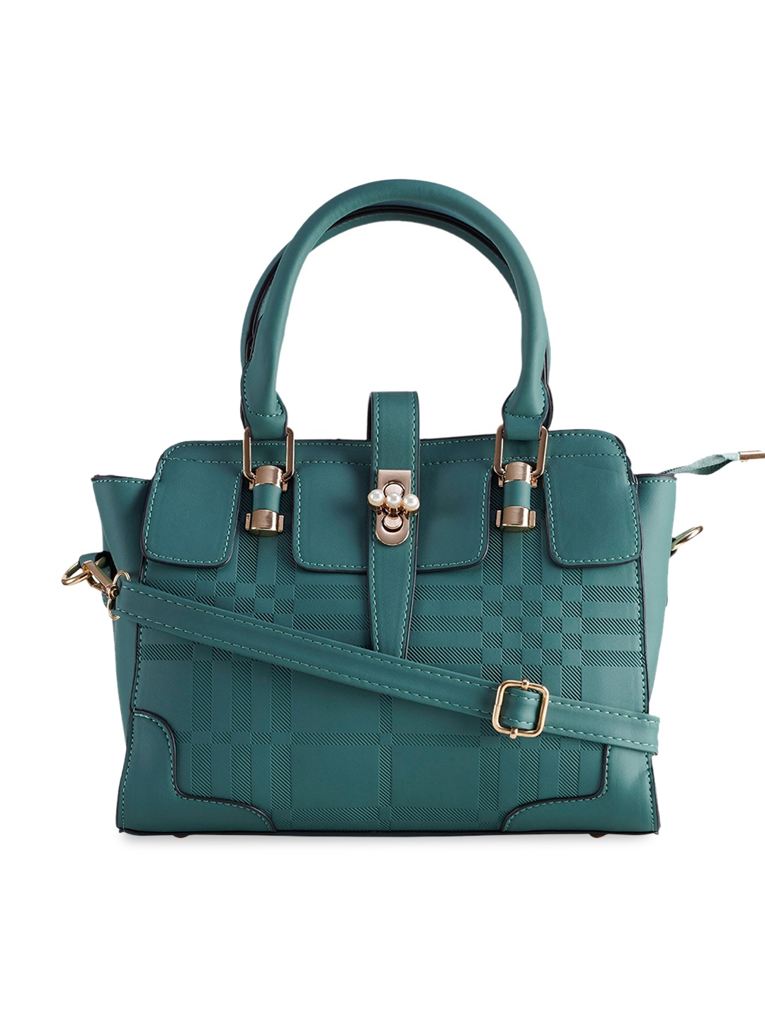 

LEGAL BRIBE Geometric PU Structured Handheld Bag, Green