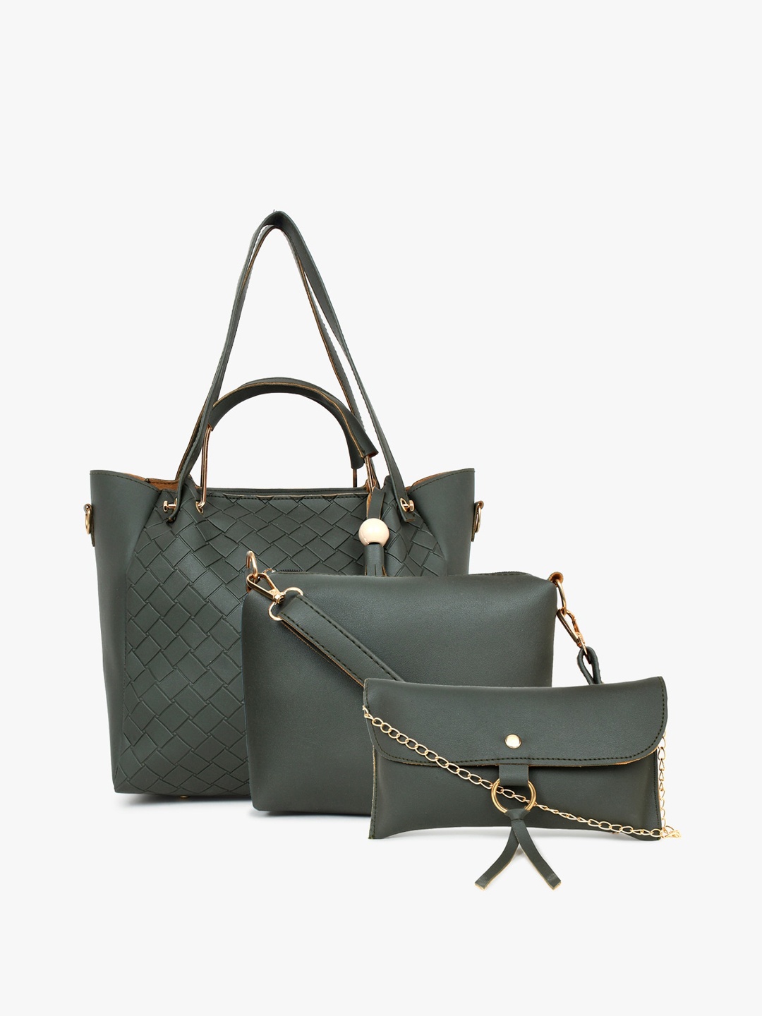 

LEGAL BRIBE Set Of 3 Oversized Structured Handheld Bag, Olive