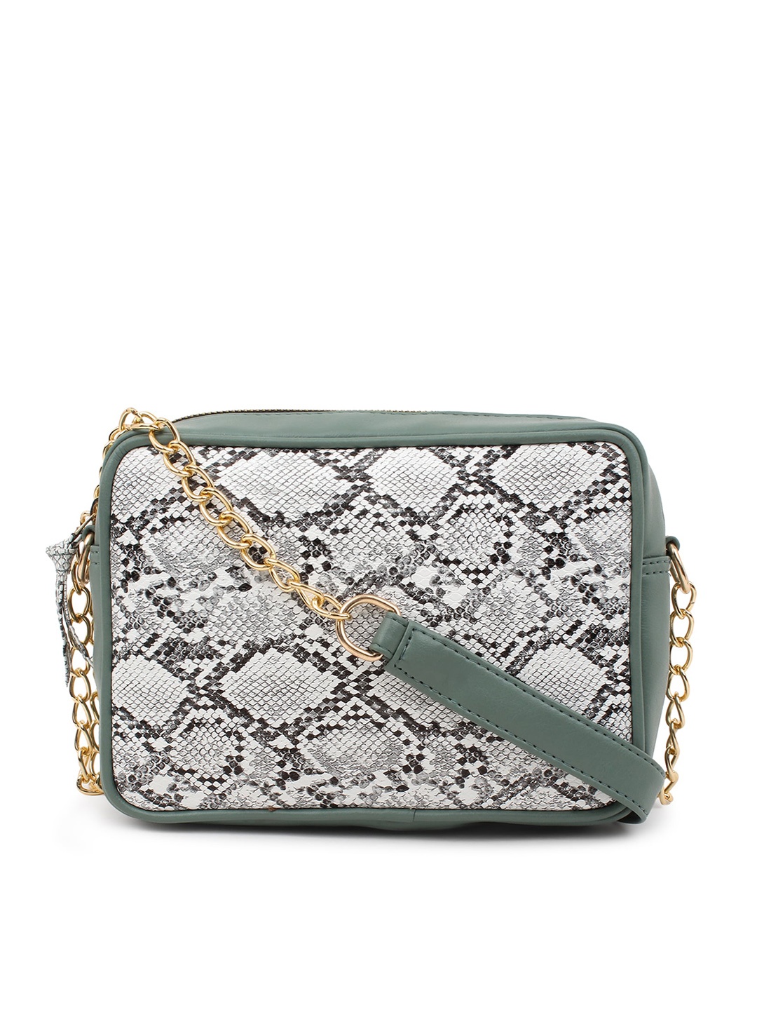 

LEGAL BRIBE Green & White Animal Textured Structured Sling Bag