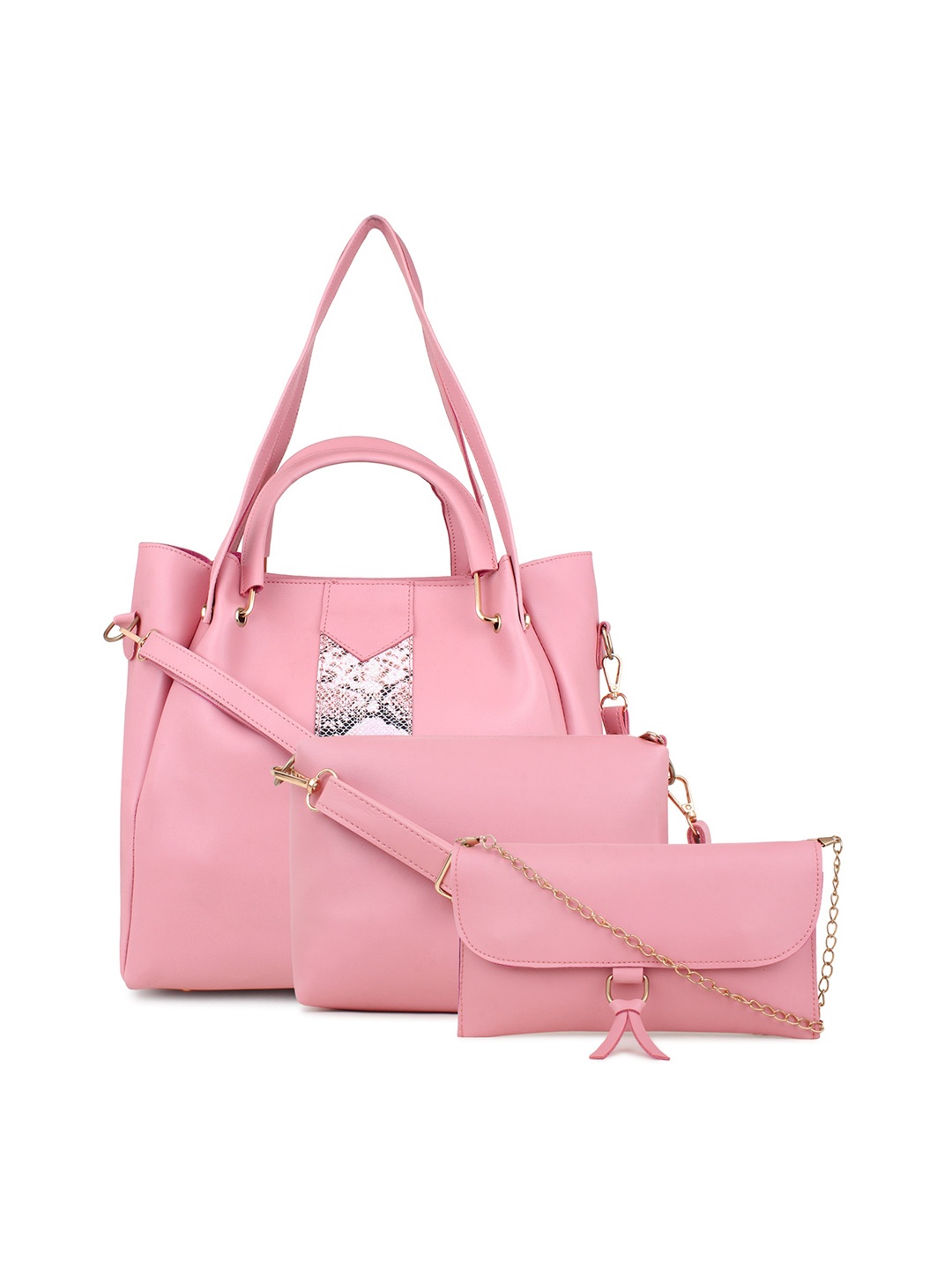 

LEGAL BRIBE Set of 3 Shopper Shoulder Bag with Sling Bag & Pouch, Pink