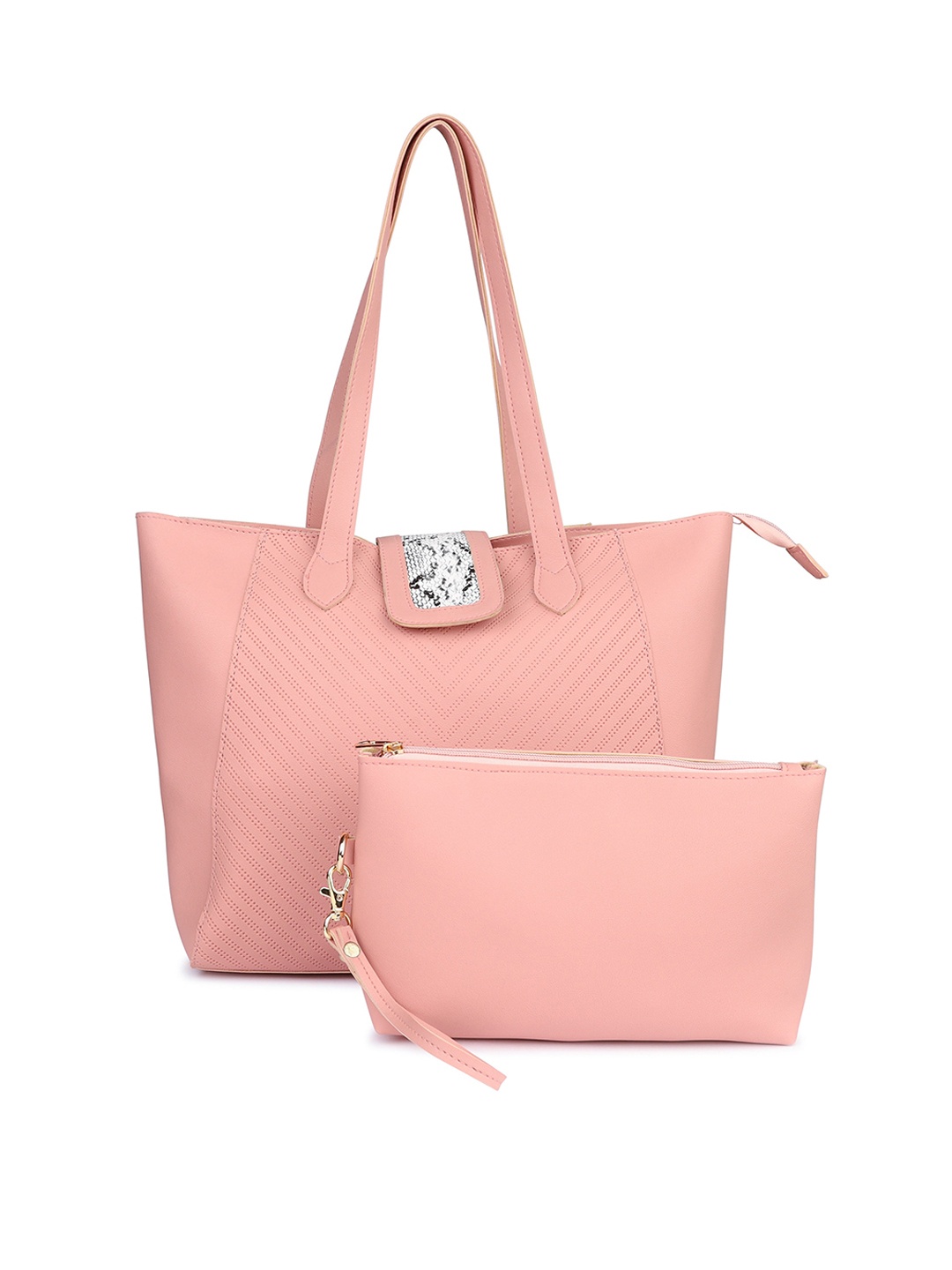 

LEGAL BRIBE Set Of 2 Textured Structured Tote Bag, Peach
