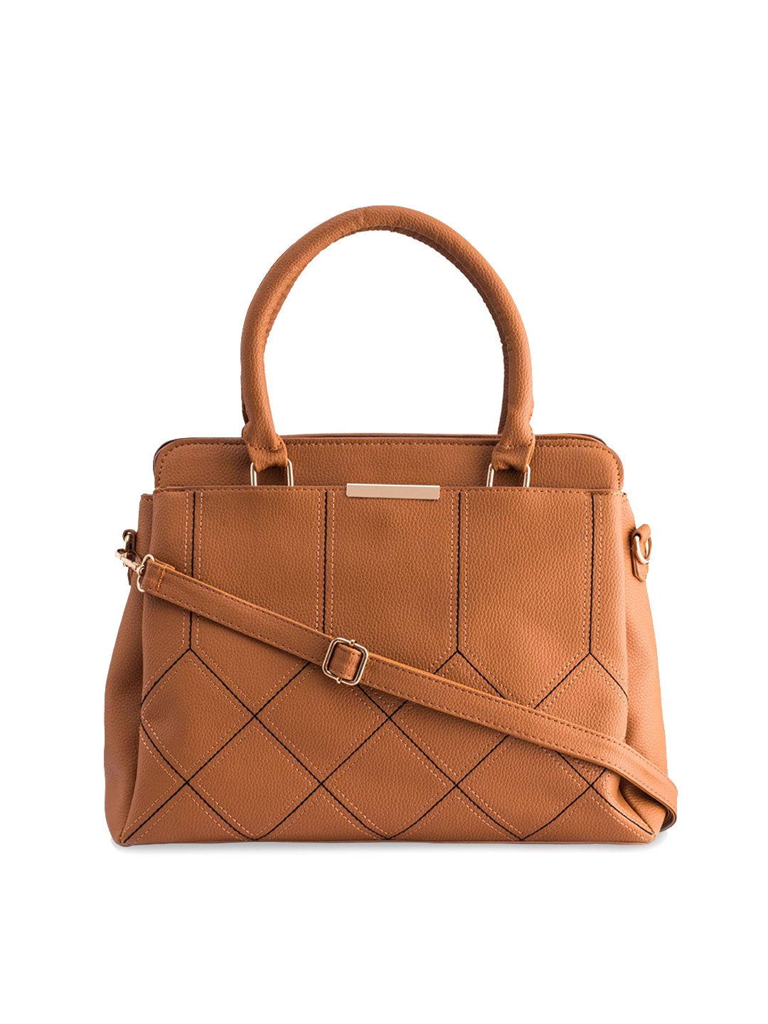 

LEGAL BRIBE Textured PU Structured Handheld Bag with Quilted, Tan