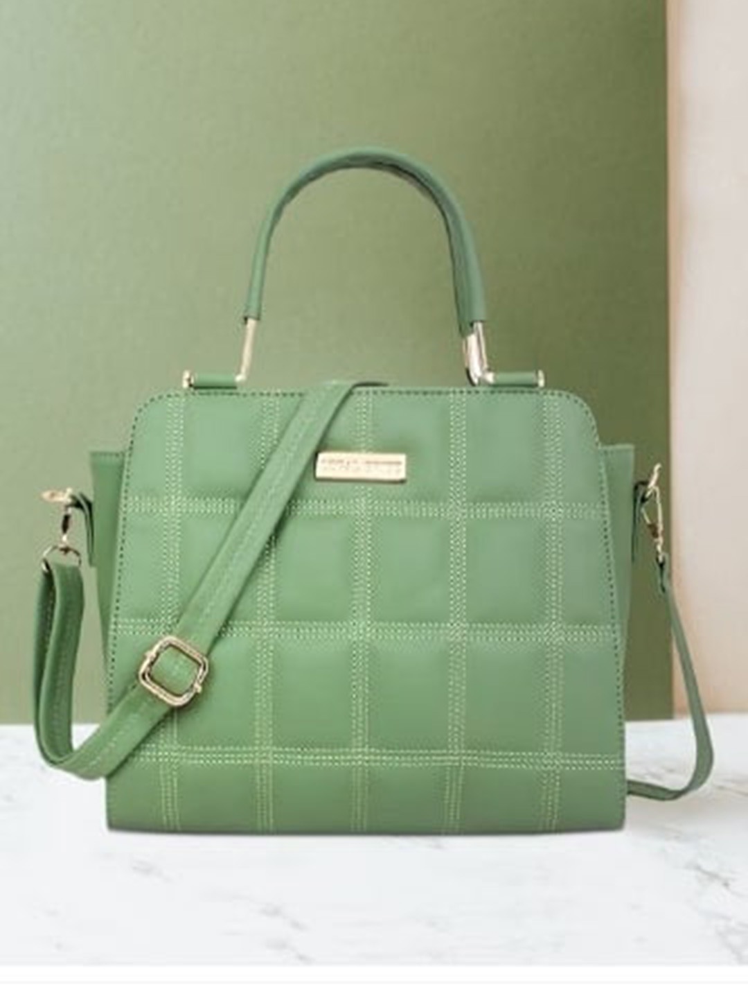 

LEGAL BRIBE Checked Structured Handheld Bag, Green