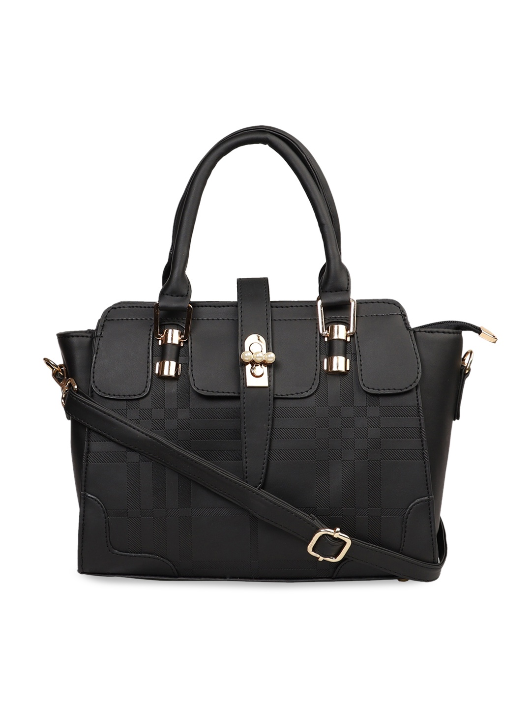 

LEGAL BRIBE Women Checked PU Structured Shoulder Bag, Black