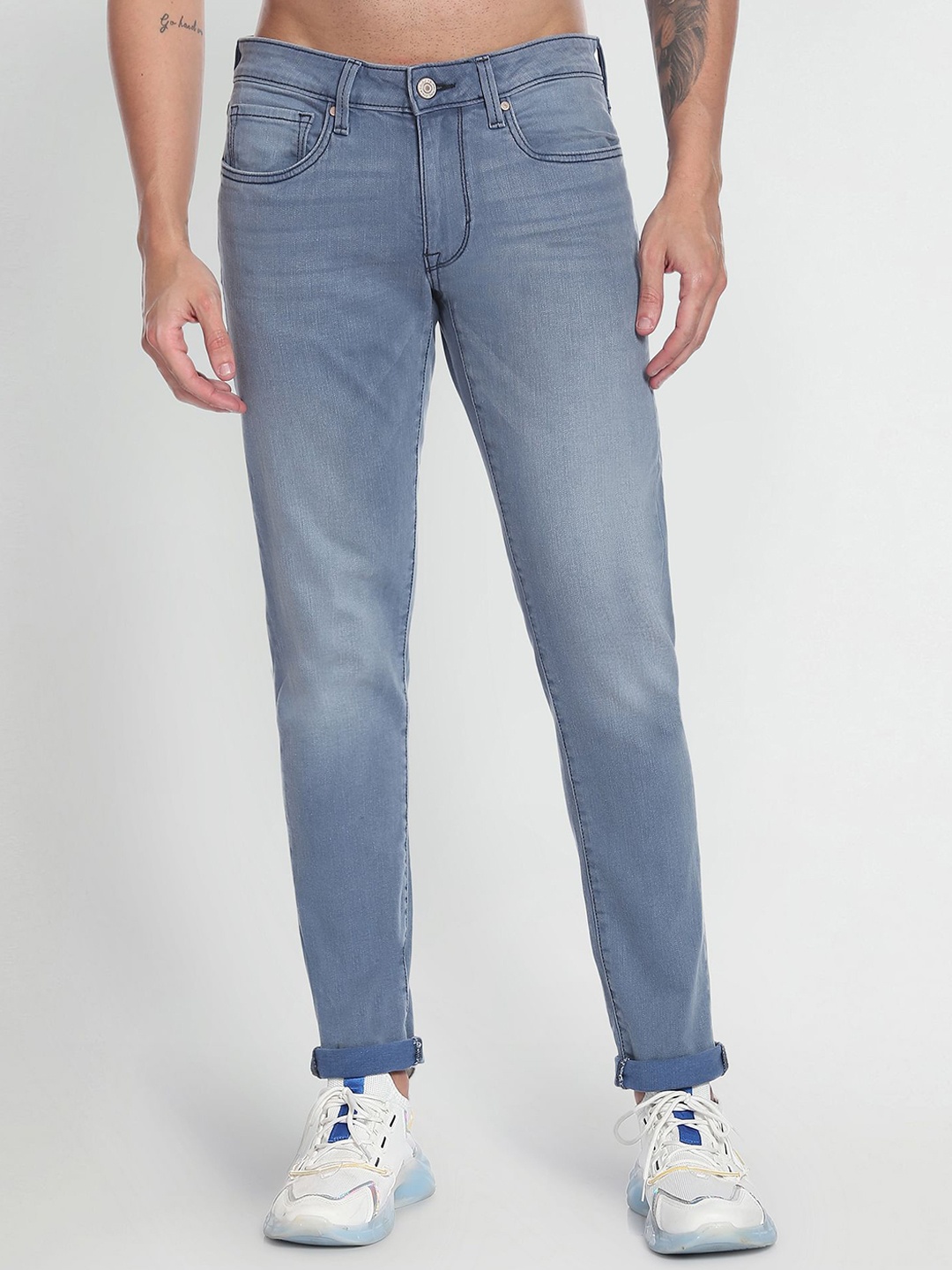 

Flying Machine Men Skinny Fit Low-Rise Heavy Fade Jeans, Blue