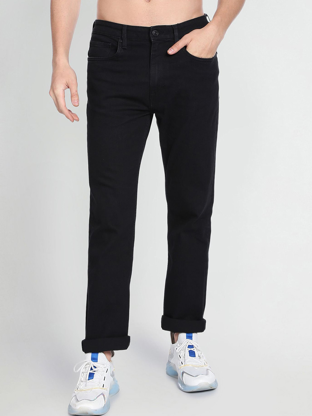 

Flying Machine Men Bootcut Mid Rise Cotton Jeans, Black