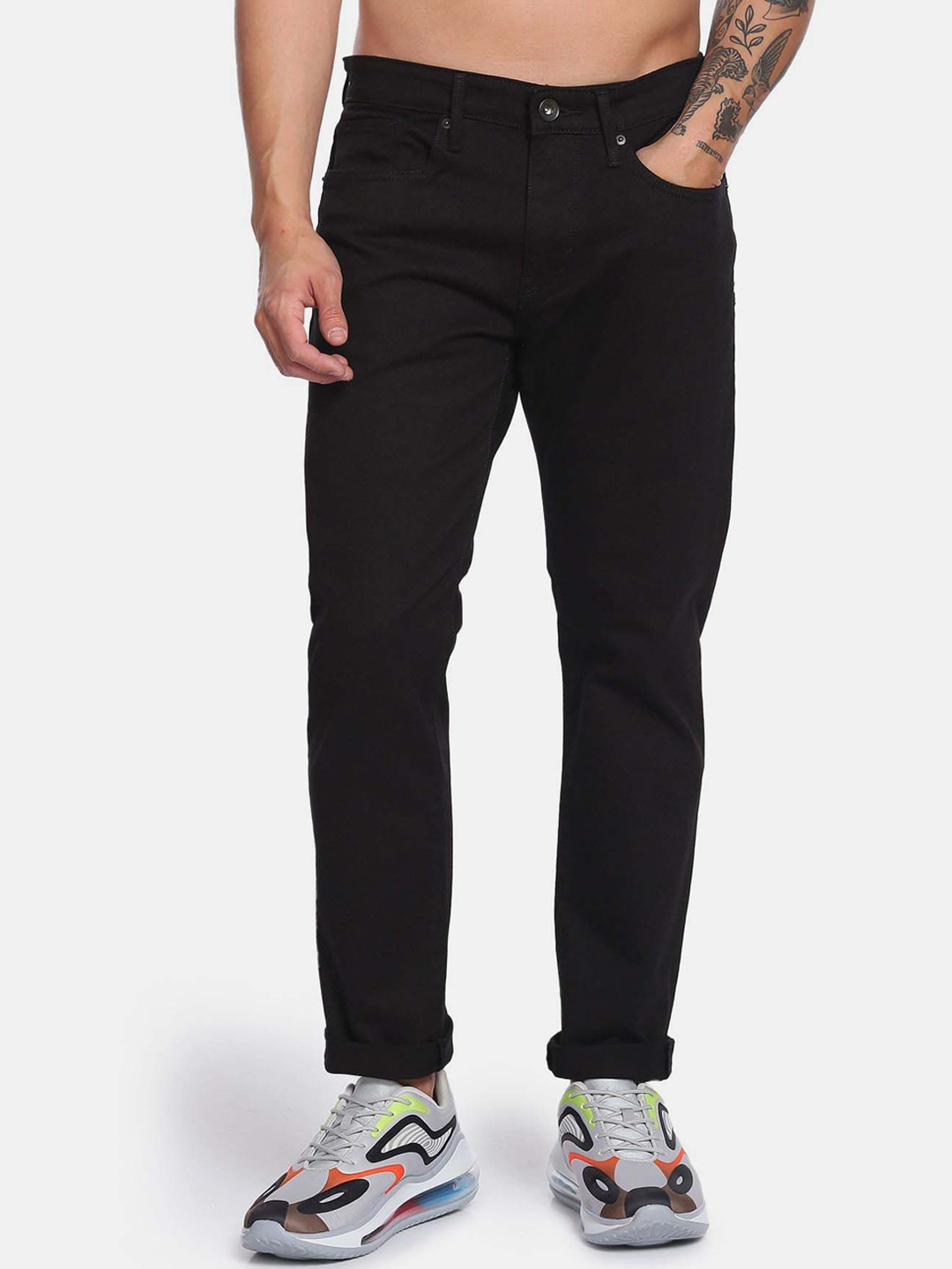 

Flying Machine Men Clean Look Slim Fit Mid Rise Jeans, Black