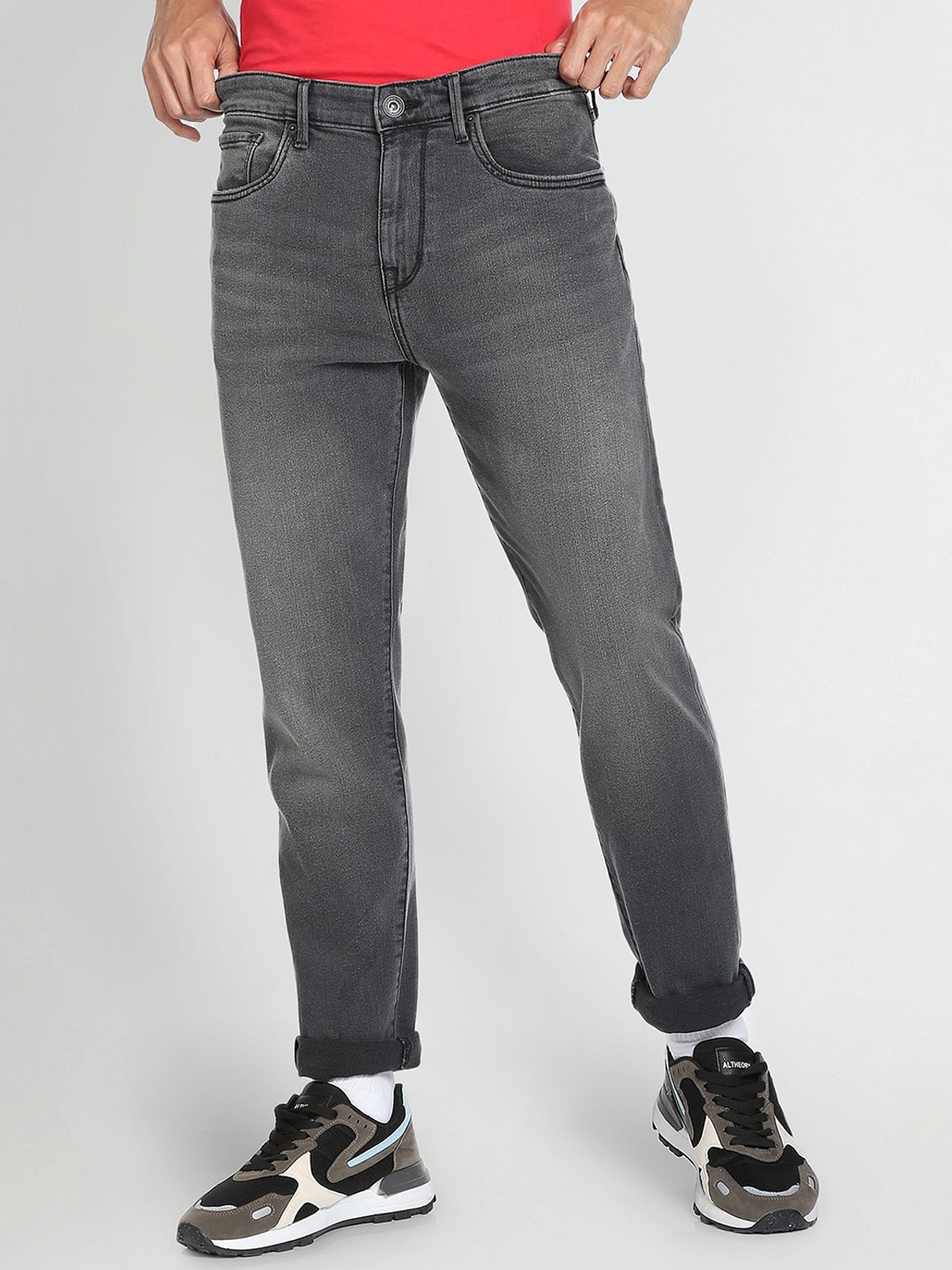 

Flying Machine Men Slim Fit Light Fade Stretchable Jeans, Grey