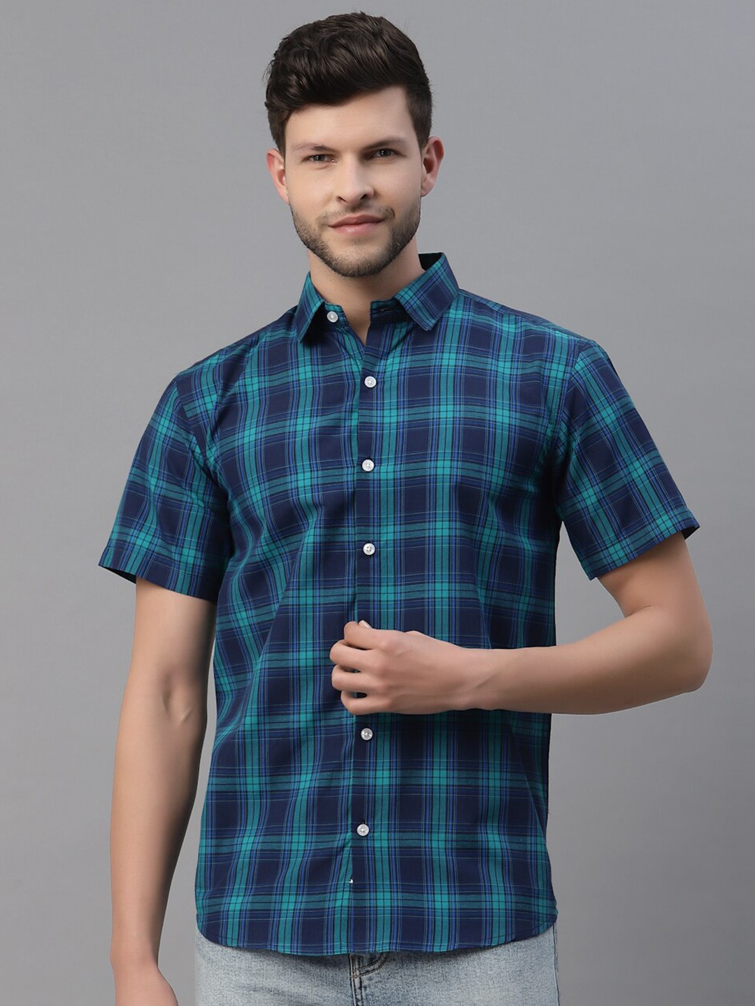

NEUDIS Relaxed Tartan Checked Cotton Casual Shirt, Green