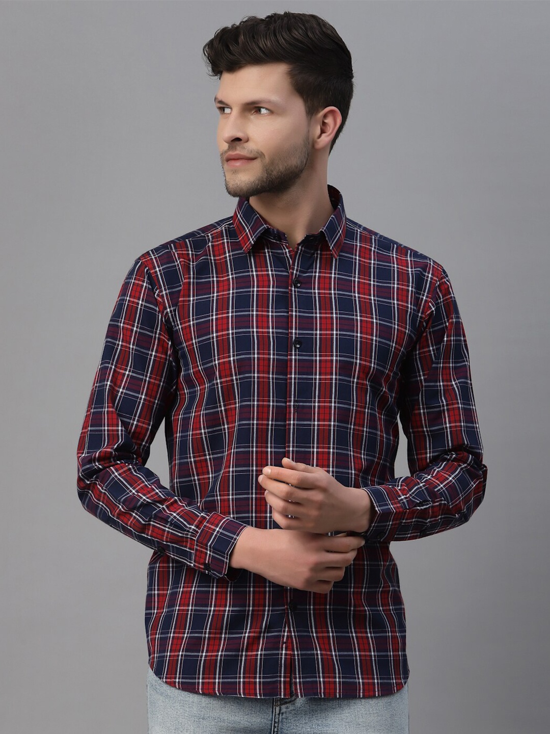 

NEUDIS Relaxed Tartan Checked Cotton Casual Shirt, Maroon