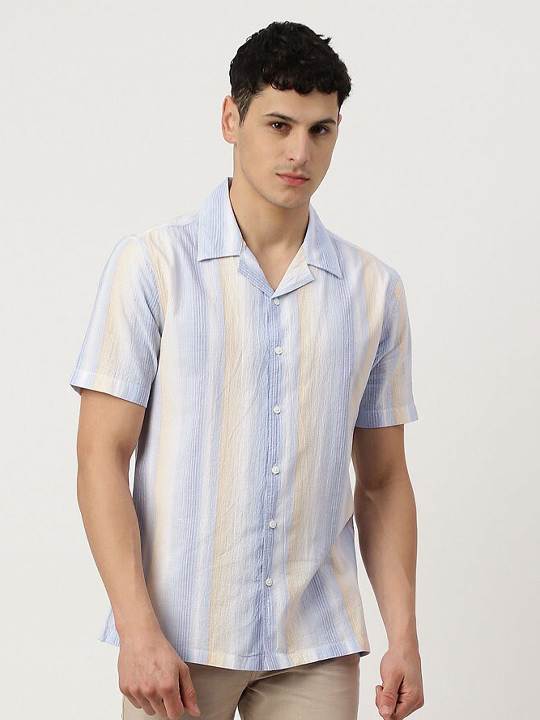 

Marks & Spencer Striped Cotton Casual Shirt, Blue
